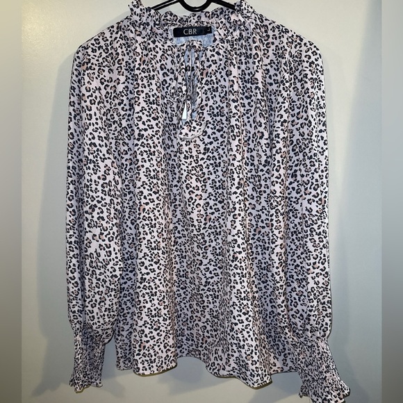 CBR Tops - 2/$35 NEW CBR Large Leopard Animal Print Oversized Tunic Blouse Keyhole Neck